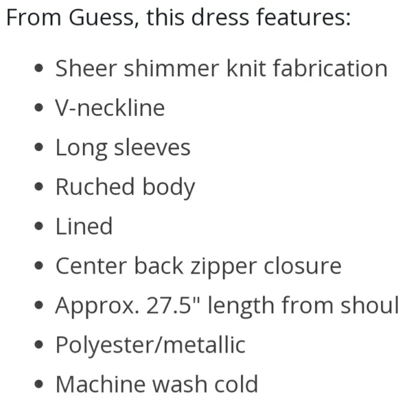 Guess Metallic V Neck Long Sheer Sleeve Ruched Knit Mini Dress - Picture 10 of 10